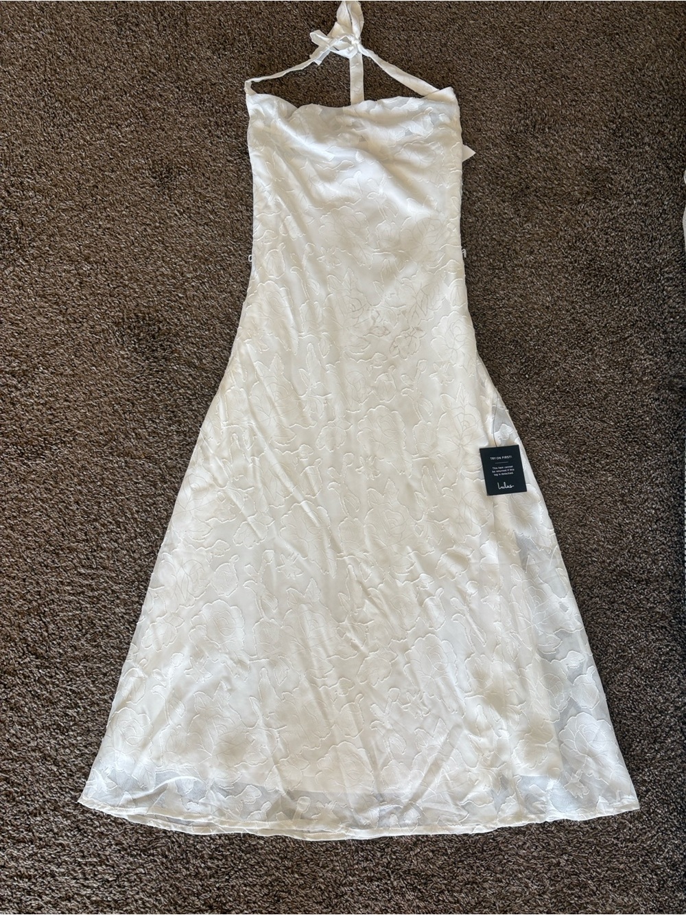 Lulu's White Strapless Floral Jacquard A-Line Dress